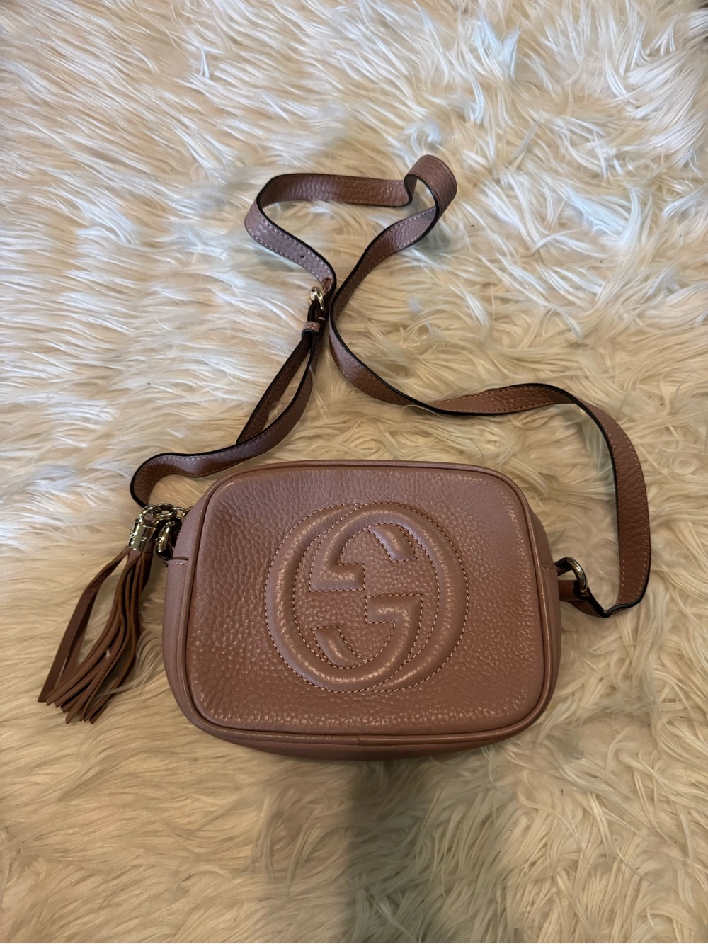 Gucci Pink Brown Pebbled Leather Crossbody Bag